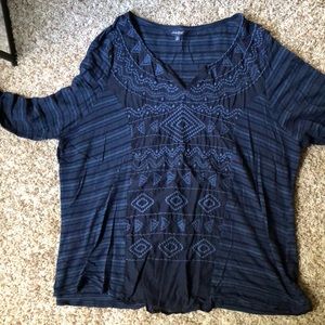 Lucky brand navy top with embroidered feature  3x